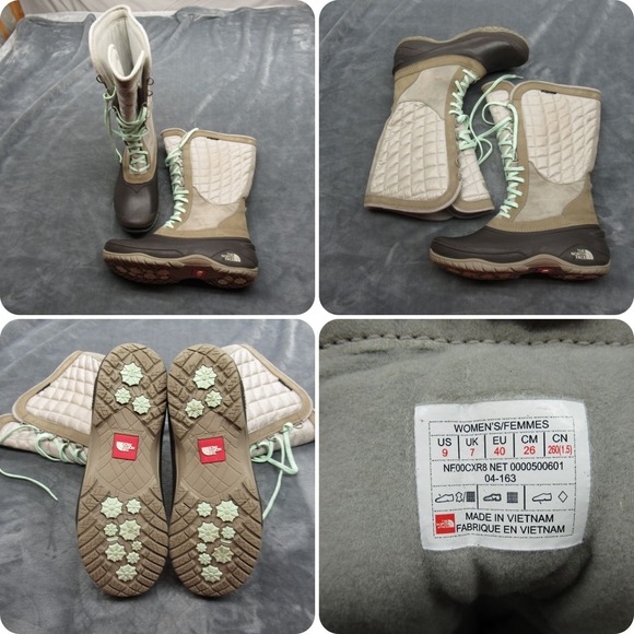 North Face Snow Boots Women 9 Brown Thermoball Utility Lace Up Quilted Winter - Picture 1 of 16